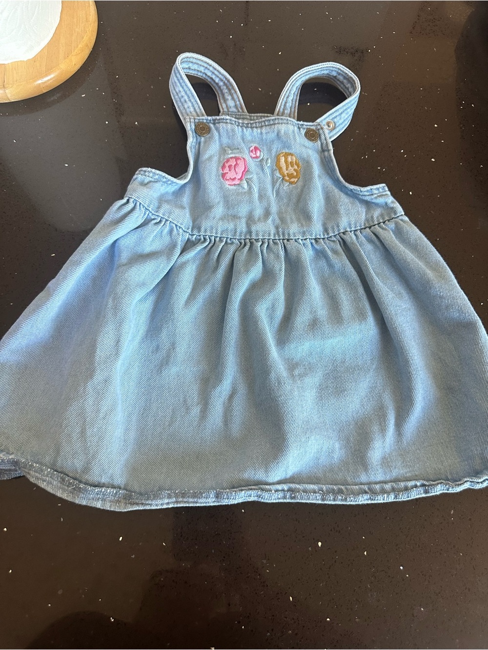 H&M Light Blue Denim Pinafore with Embroidered Flowers